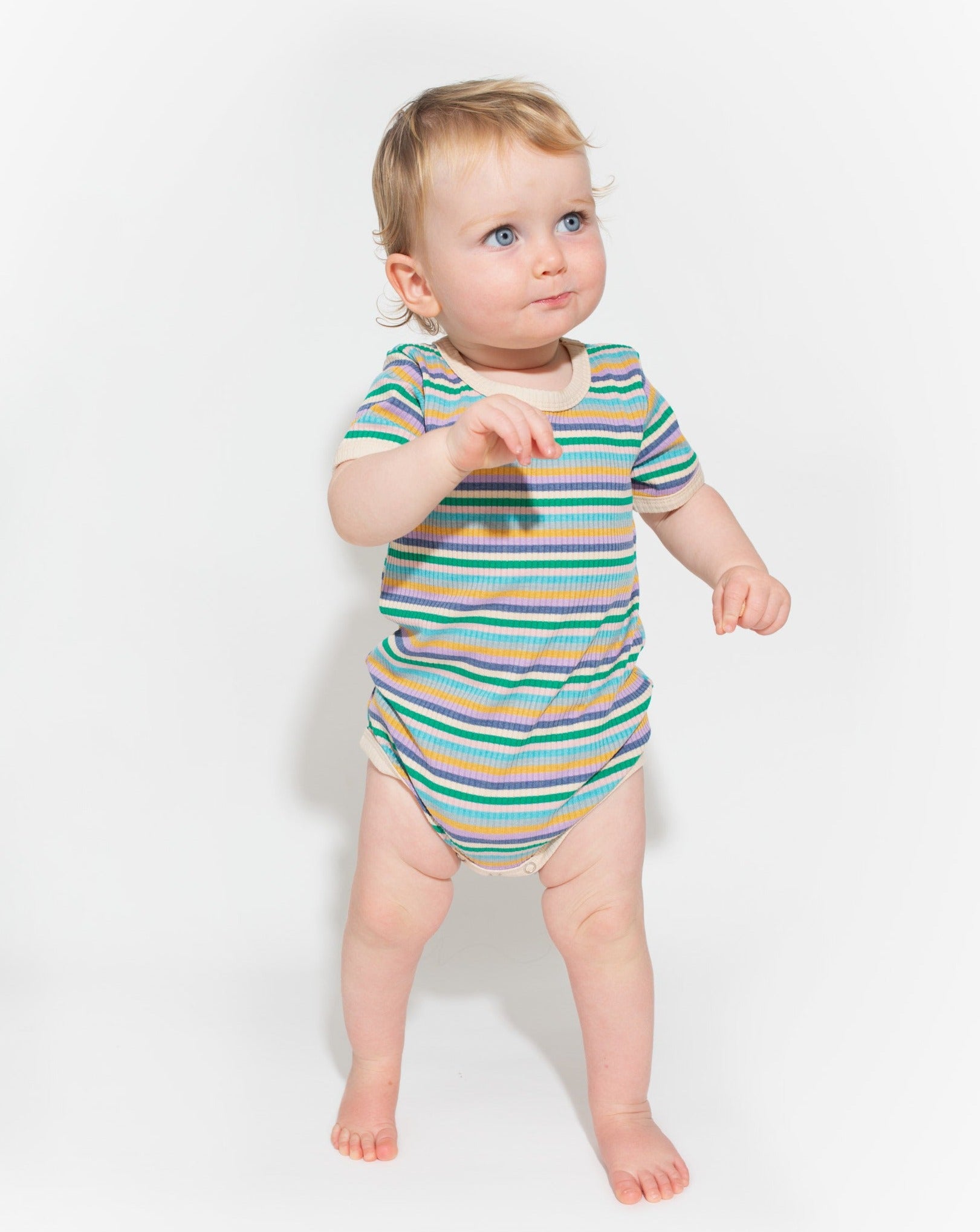 Retro Ringer Ribbed Bodysuit - Blue Stripes bel & bow