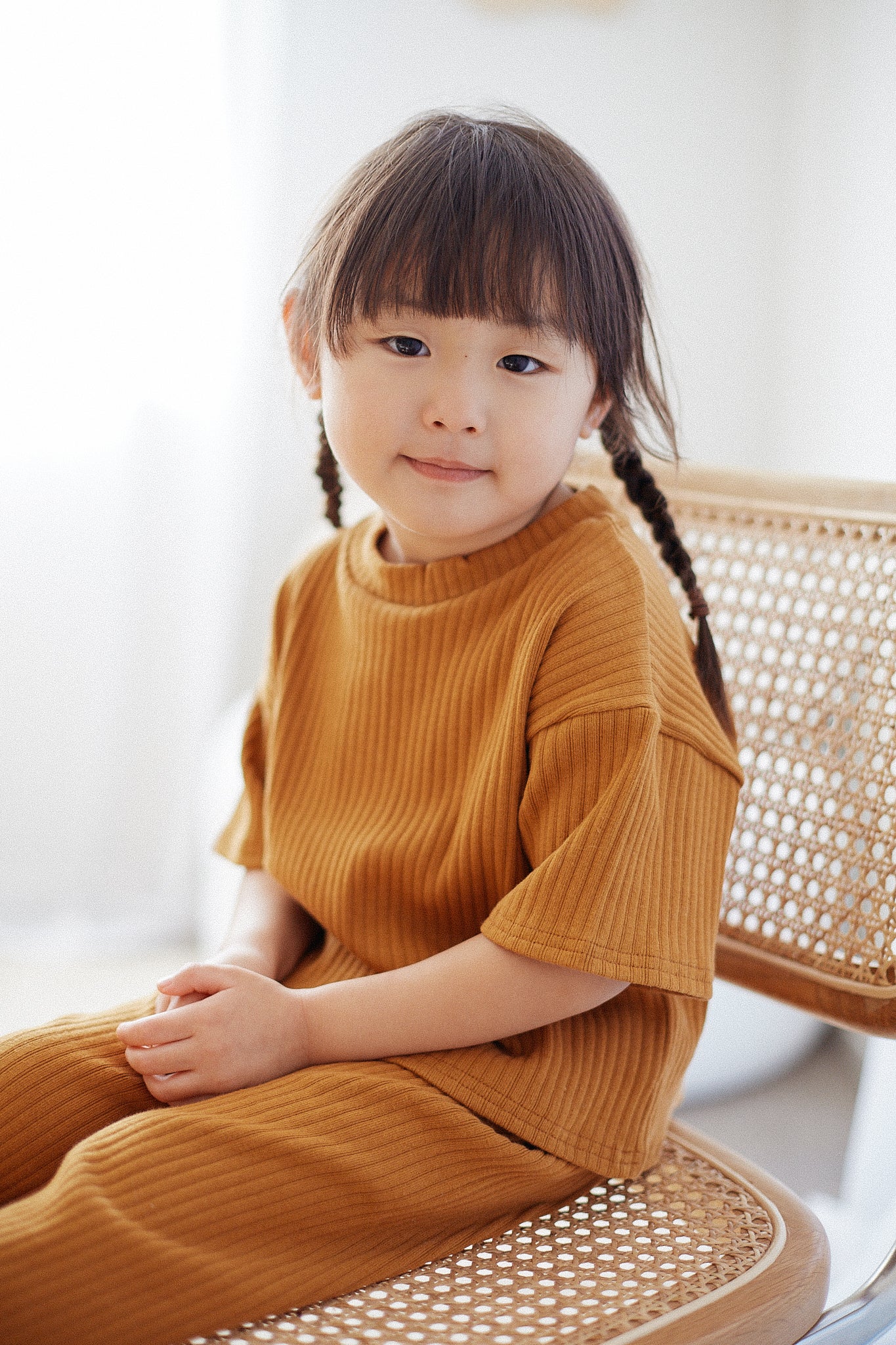 Wide Ribbed Short Sleeve Boxy Tee - Ochre bel & bow