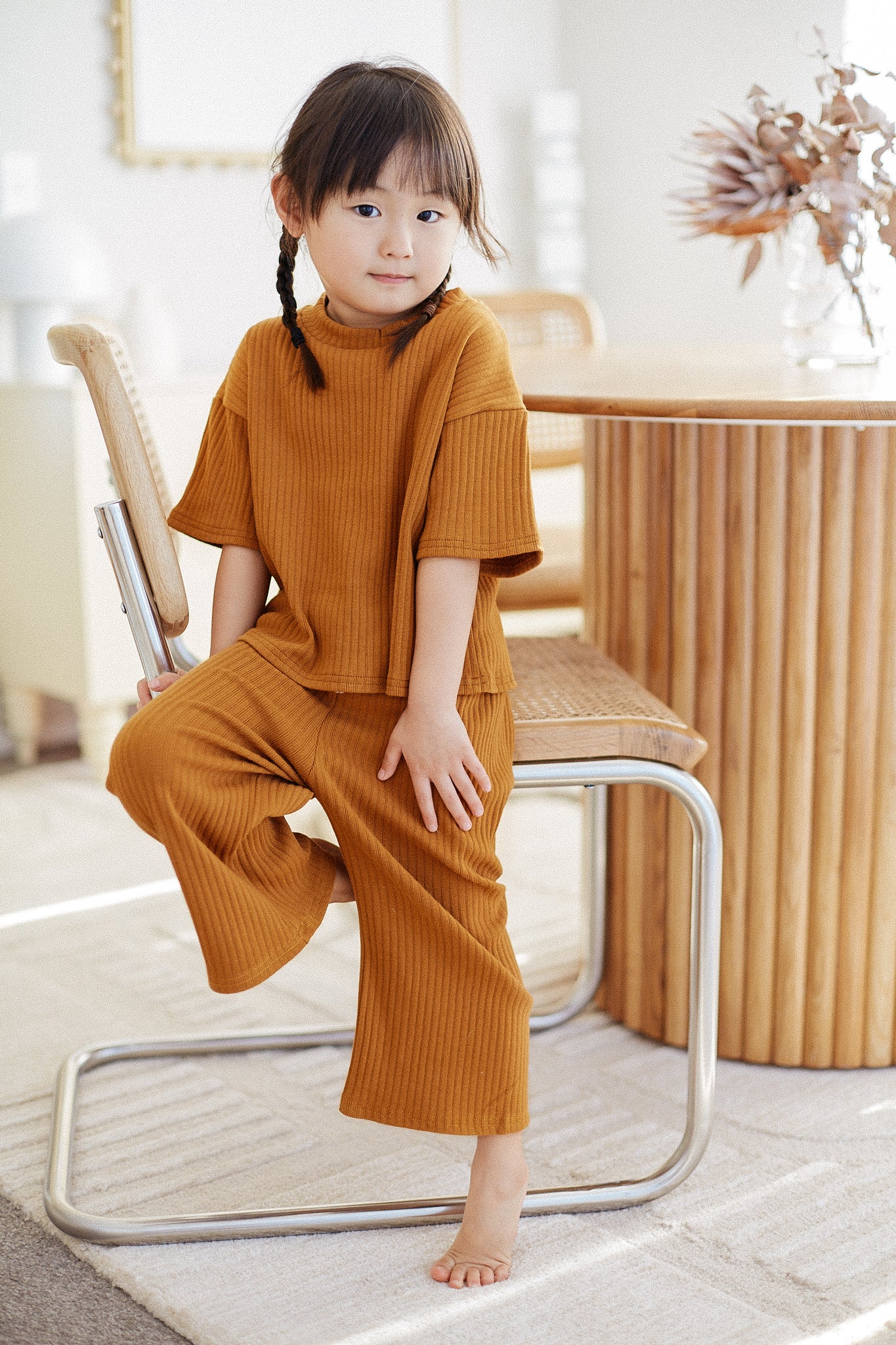 Wide Ribbed Short Sleeve Boxy Tee - Ochre bel & bow