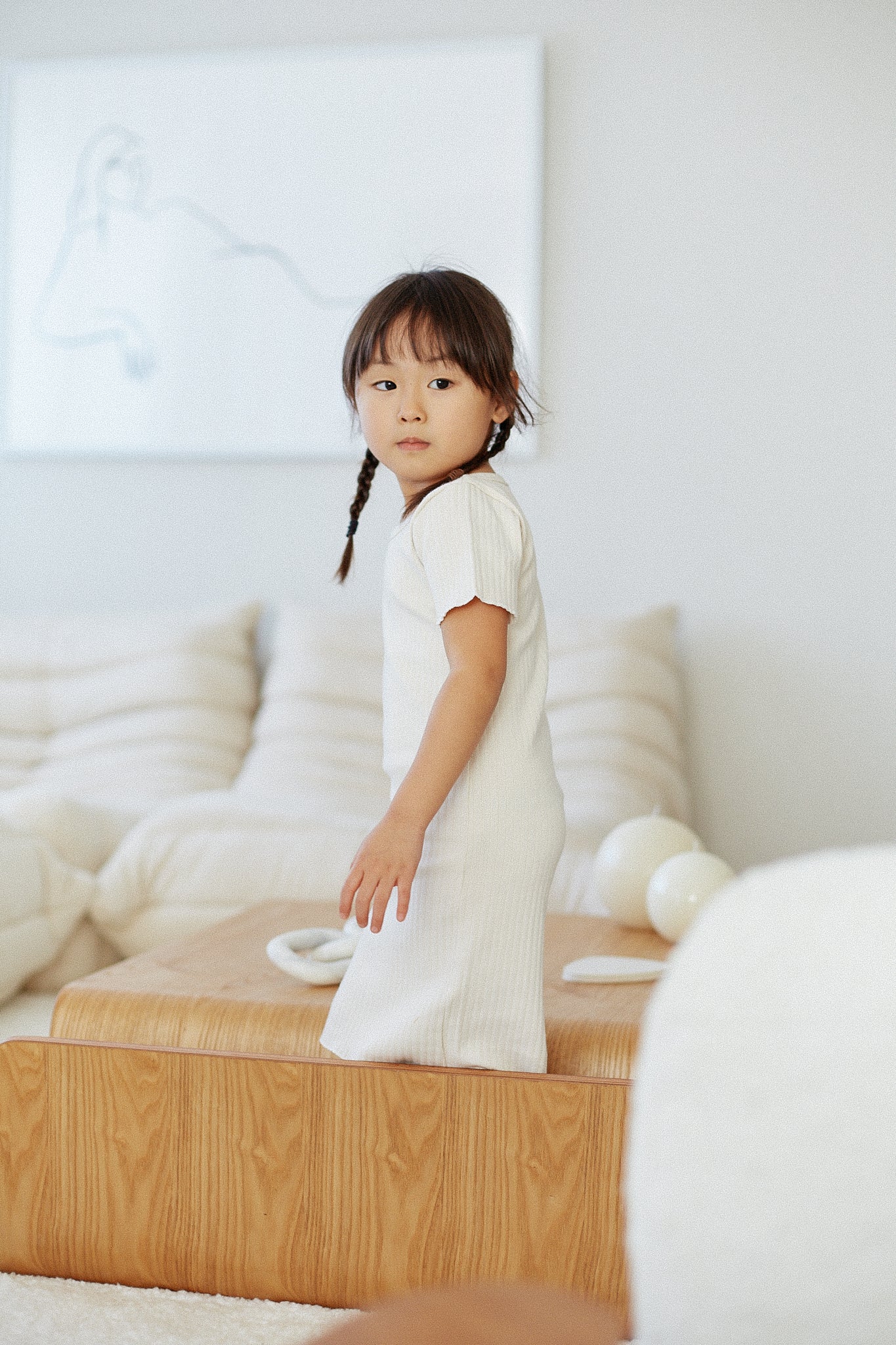 Wide Ribbed Dress - Milk bel & bow