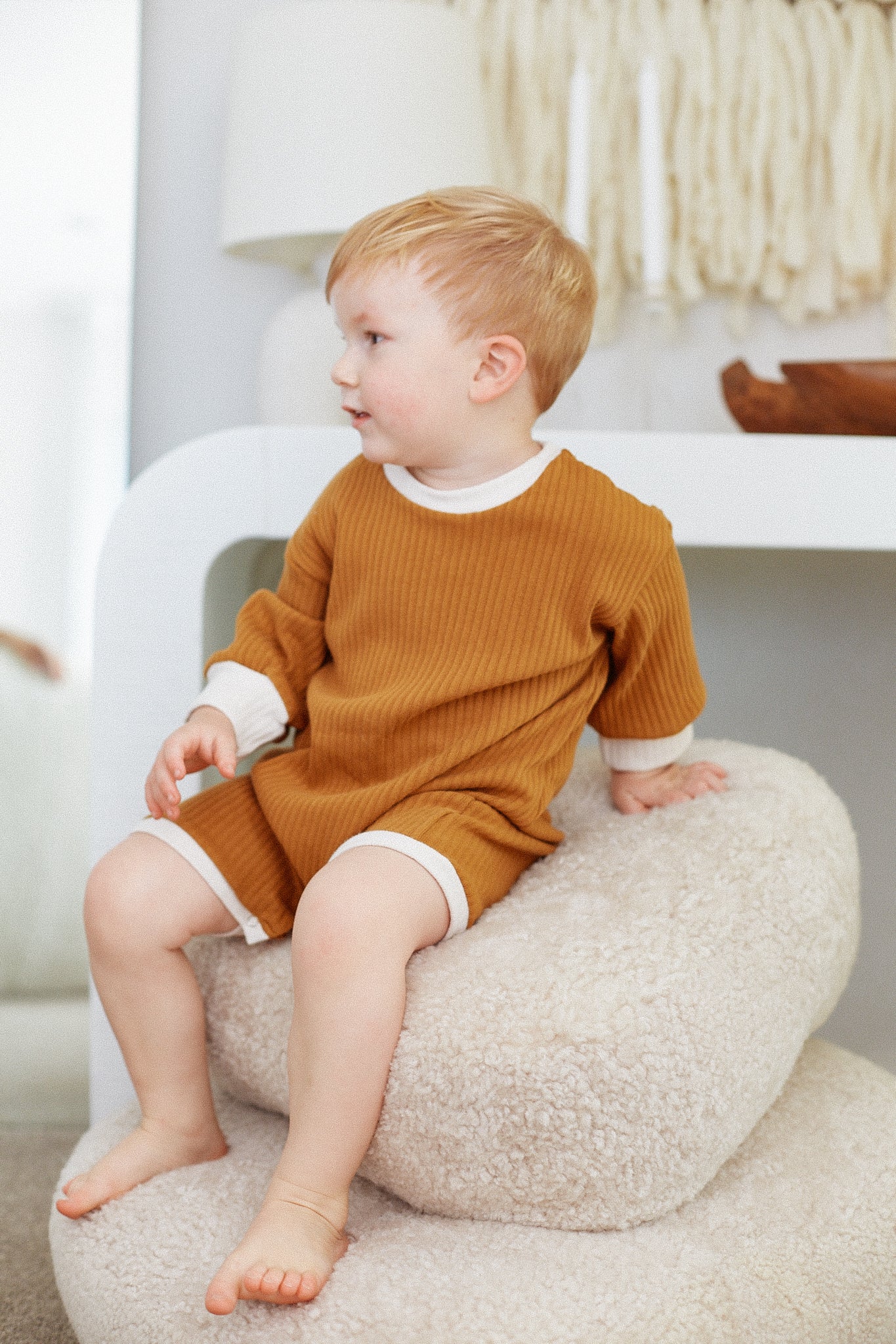 Wide Ribbed Contrast Playsuit - Ochre bel & bow