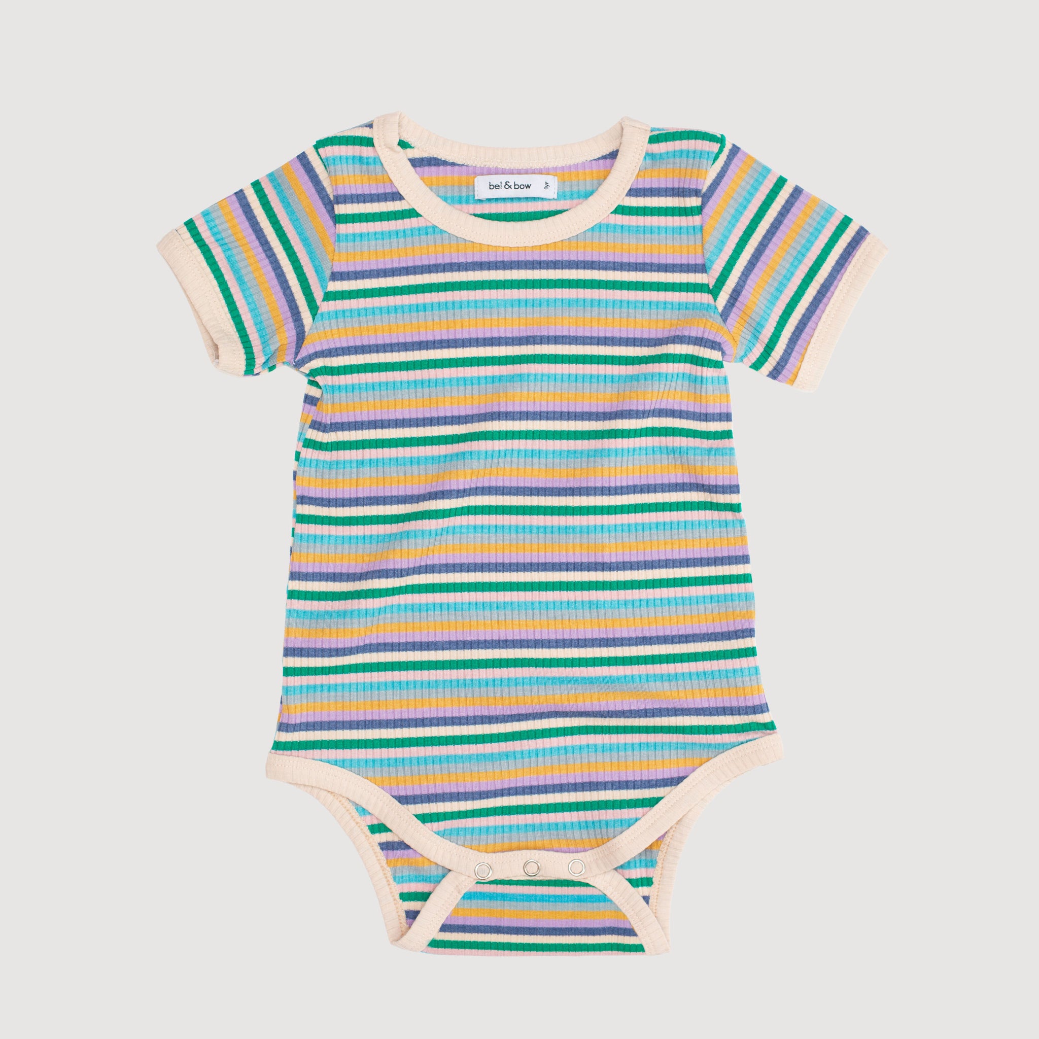 Retro Ringer Ribbed Bodysuit - Blue Stripes bel & bow