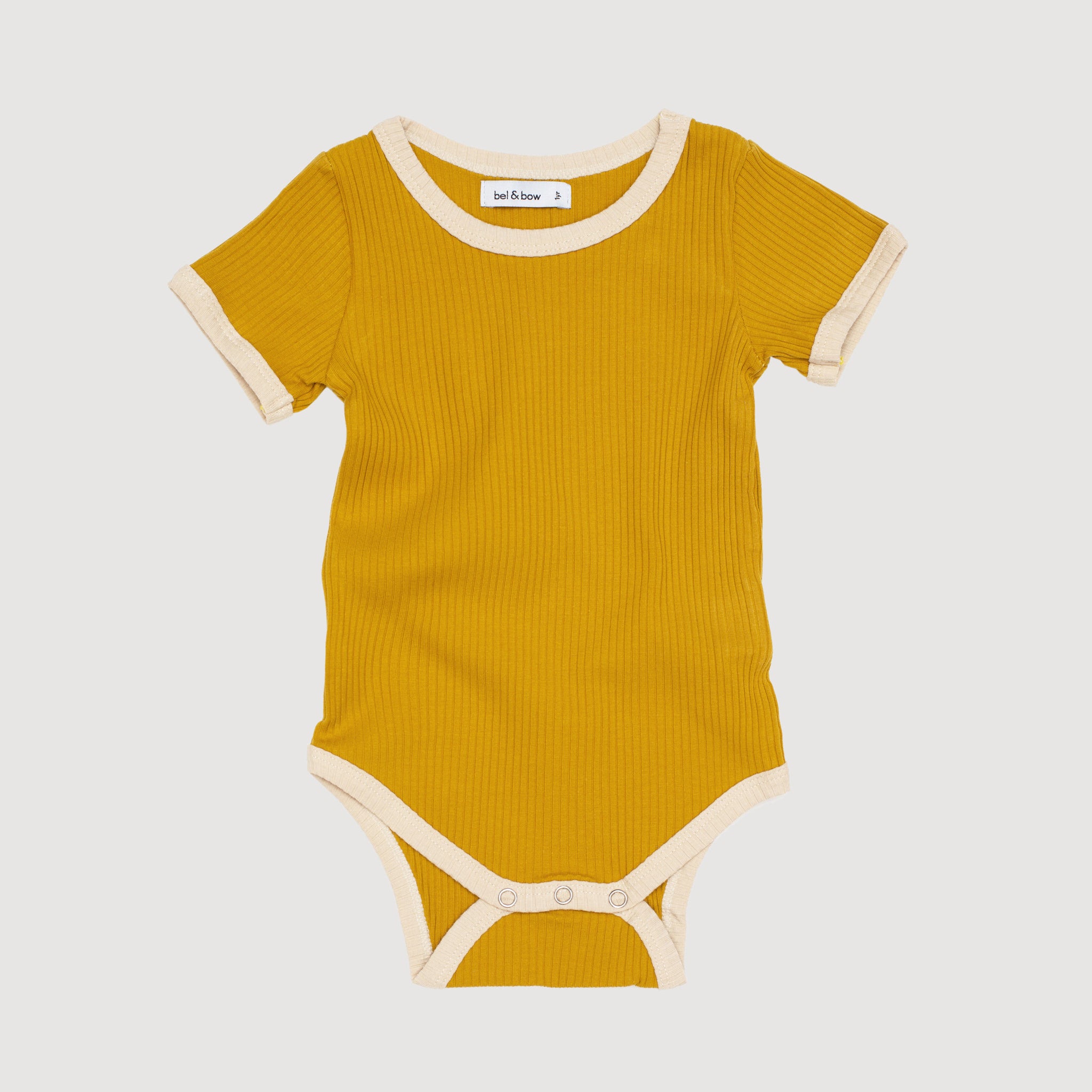 Retro Ringer Ribbed Bodysuit - Gold bel & bow