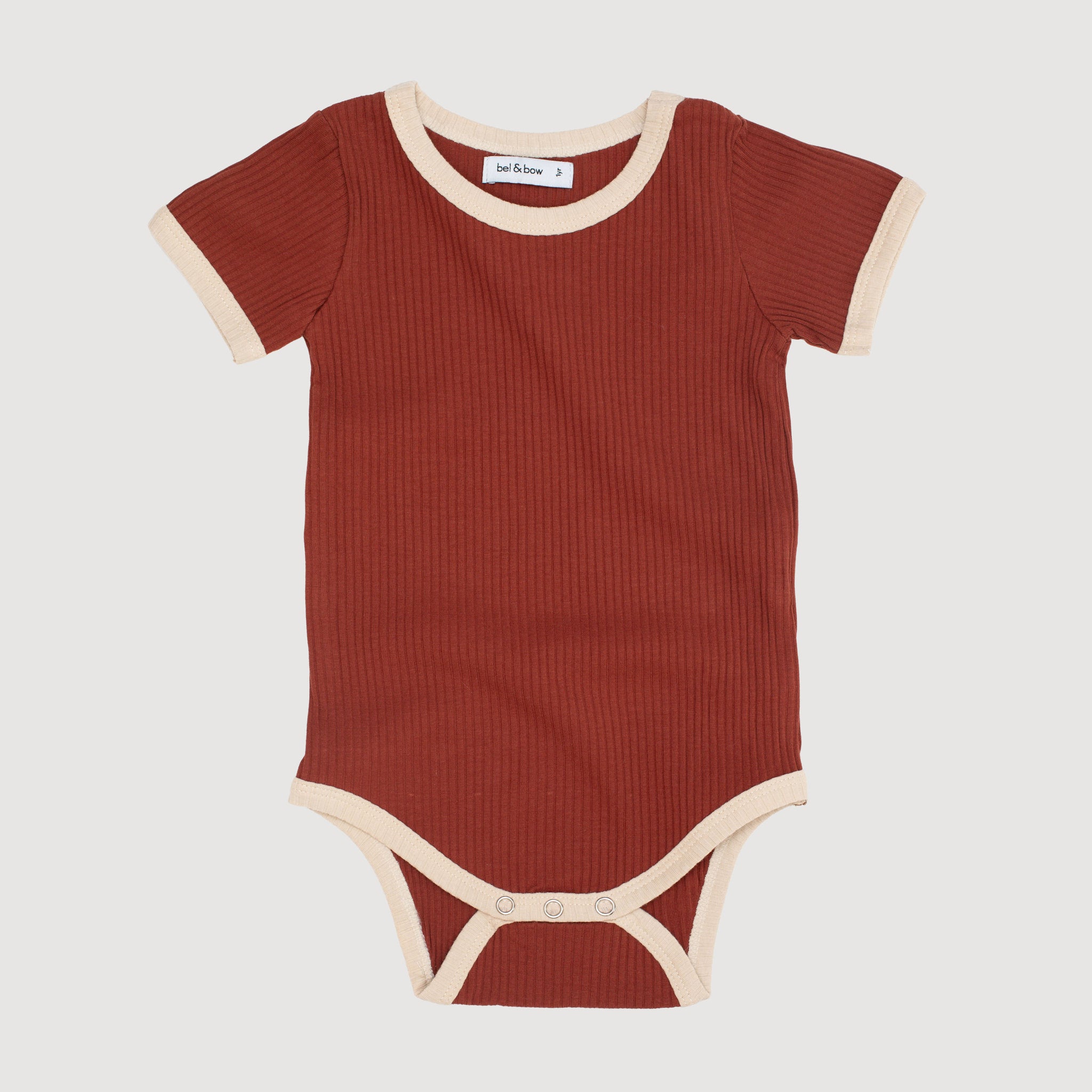 Retro Ringer Ribbed Bodysuit - Rust bel & bow