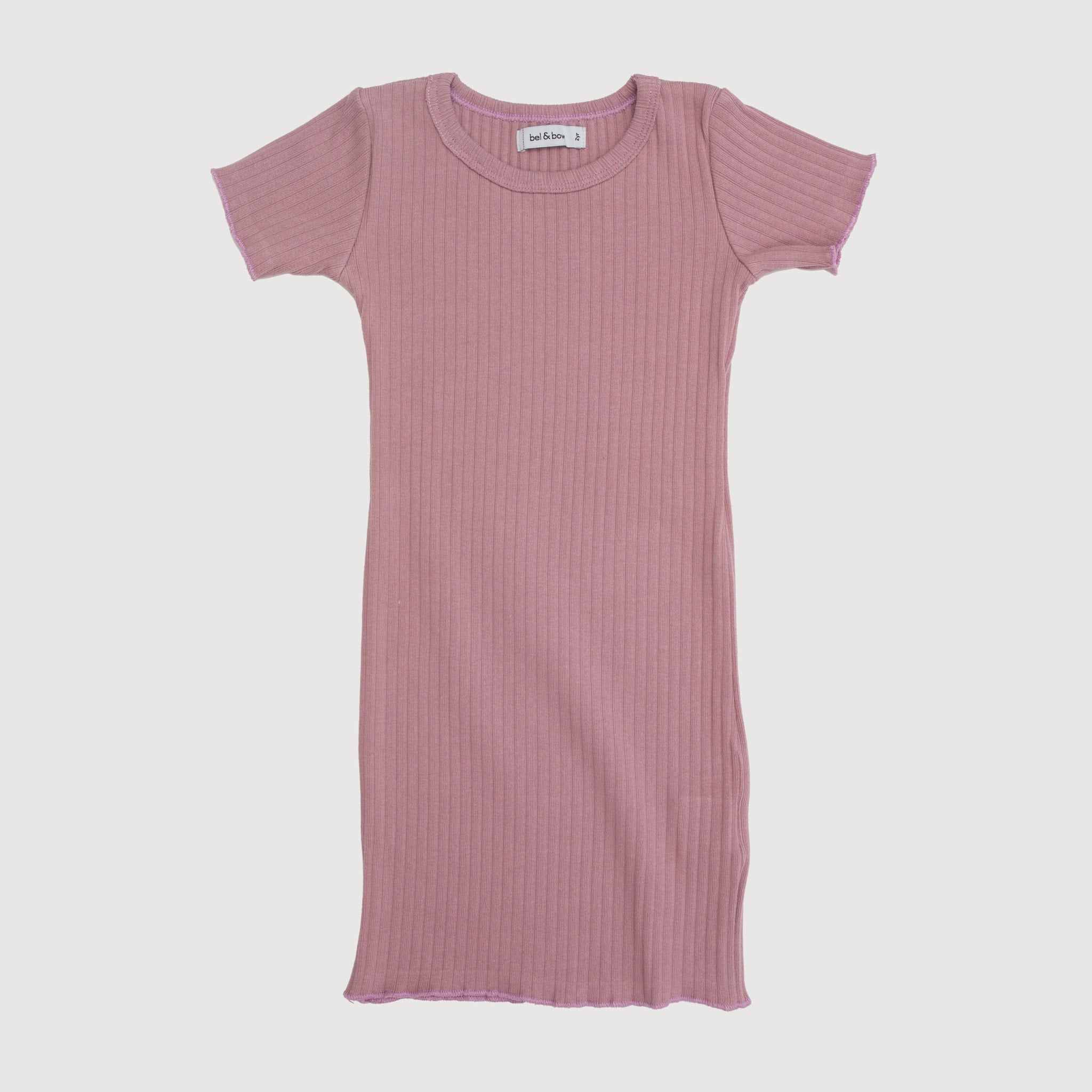 Wide Ribbed Dress - Mauve bel & bow