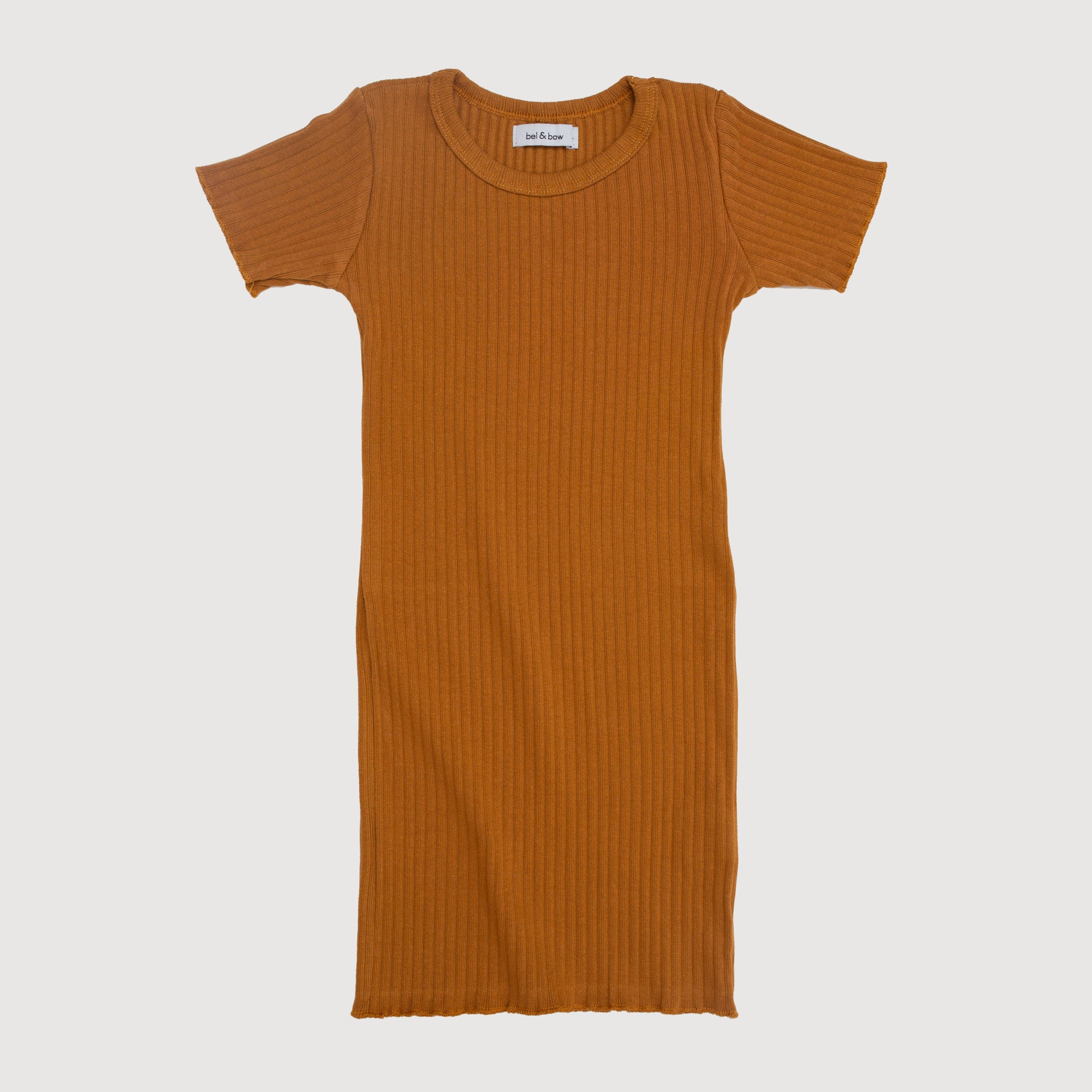 Wide Ribbed Dress - Mustard bel & bow