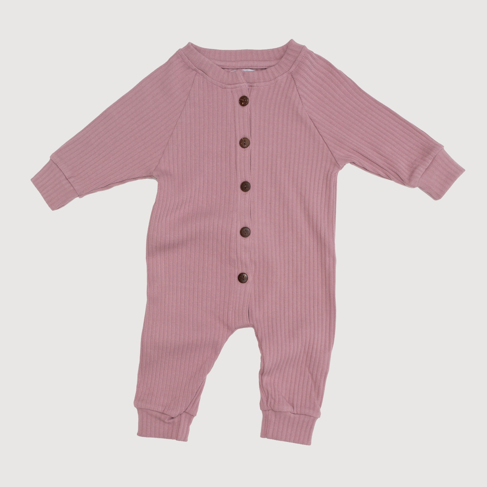 Wide Ribbed Raglan Jumpsuit - Mauve bel & bow
