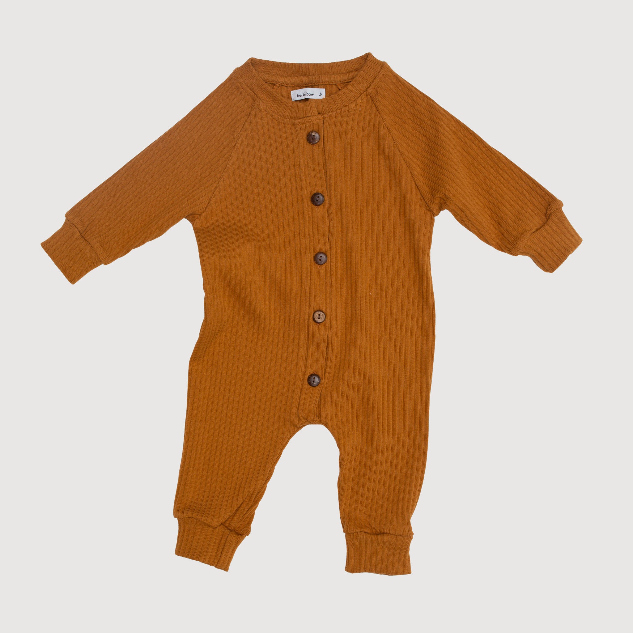 Wide Ribbed Raglan Jumpsuit - Ochre bel & bow