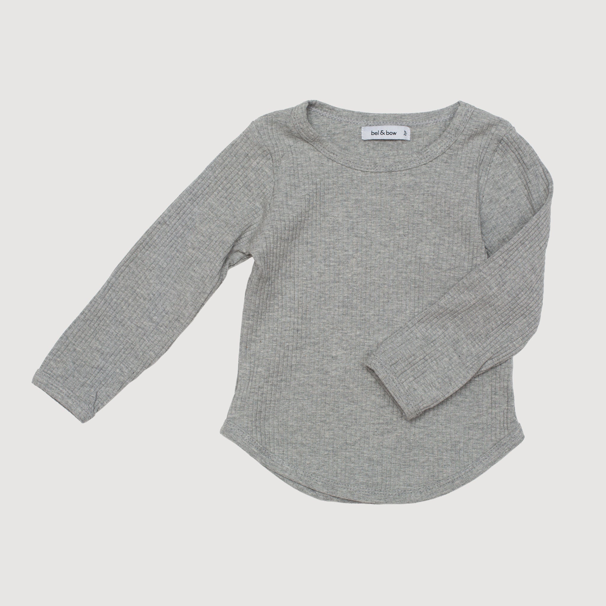 Ribbed Long Sleeve Top - Grey Marle bel & bow