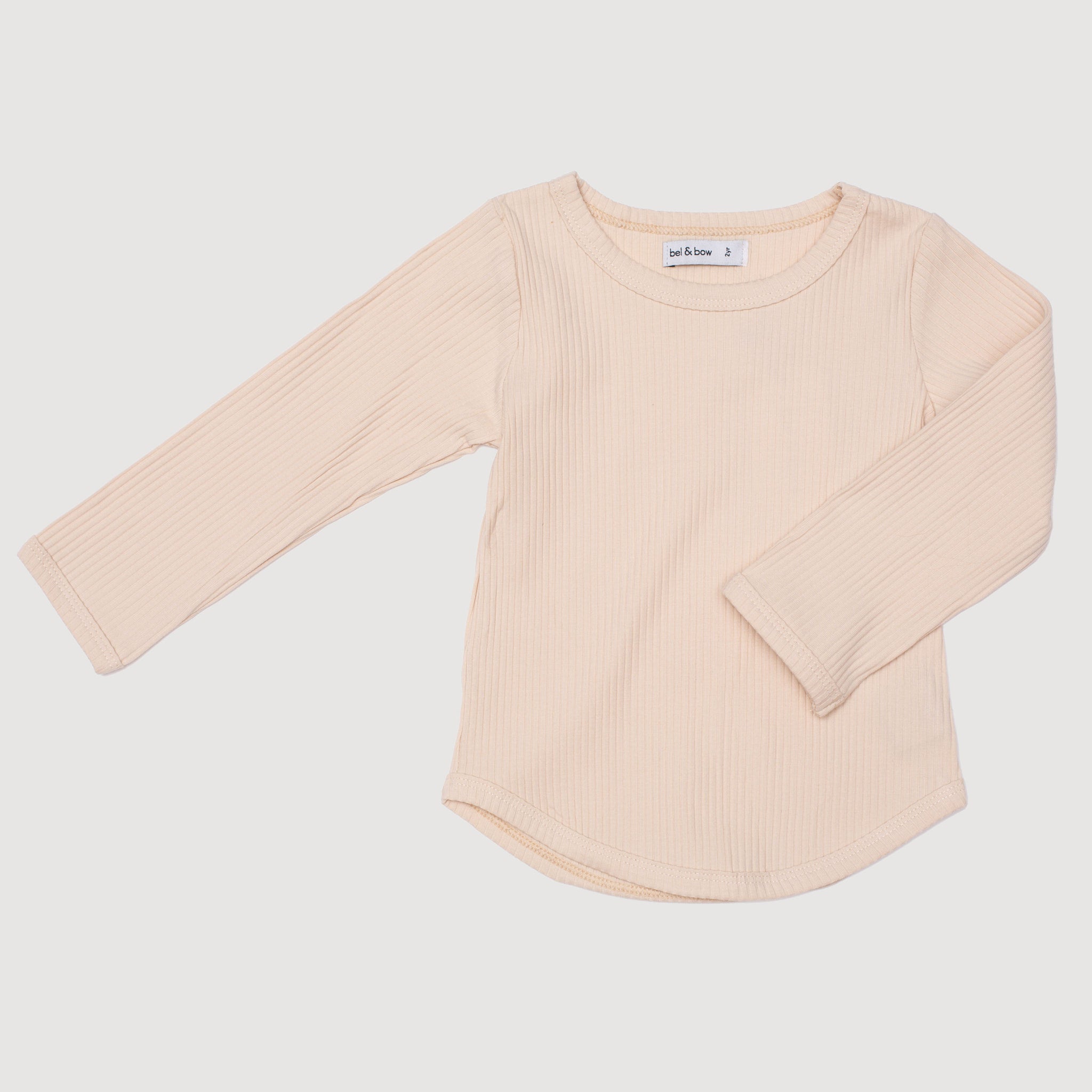 Ribbed Long Sleeve Top - Oatmeal bel & bow