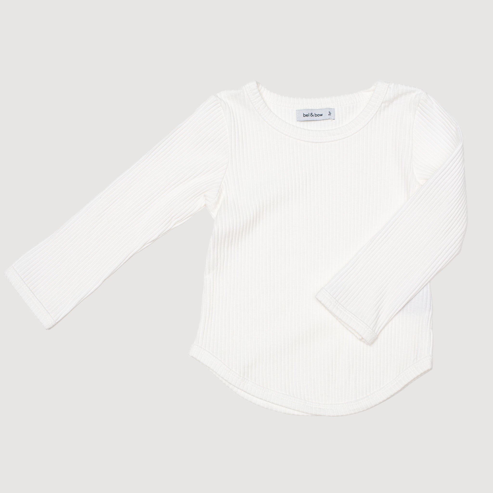Ribbed Long Sleeve Top - White bel & bow