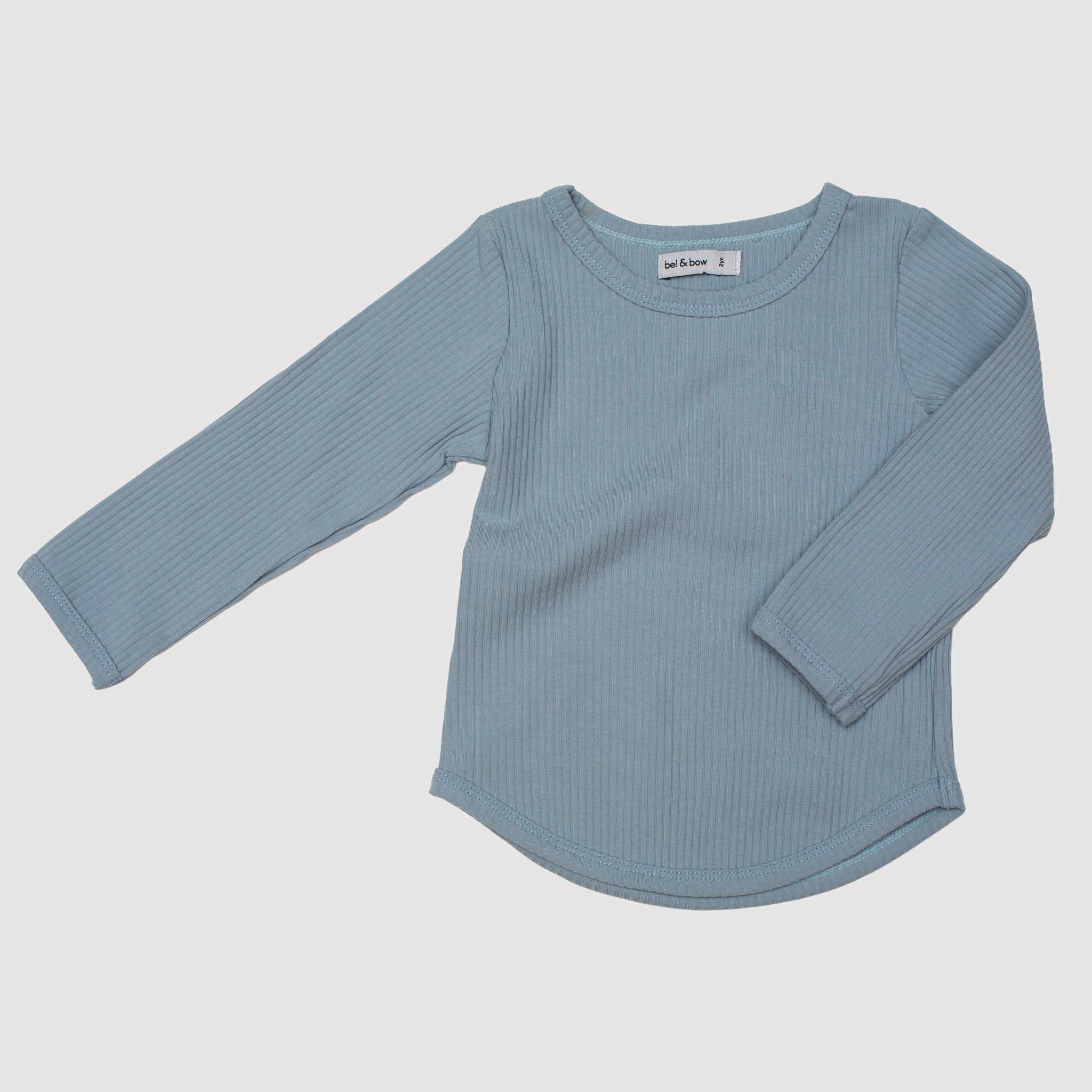 Ribbed Long Sleeve Top - Dusty Blue bel & bow