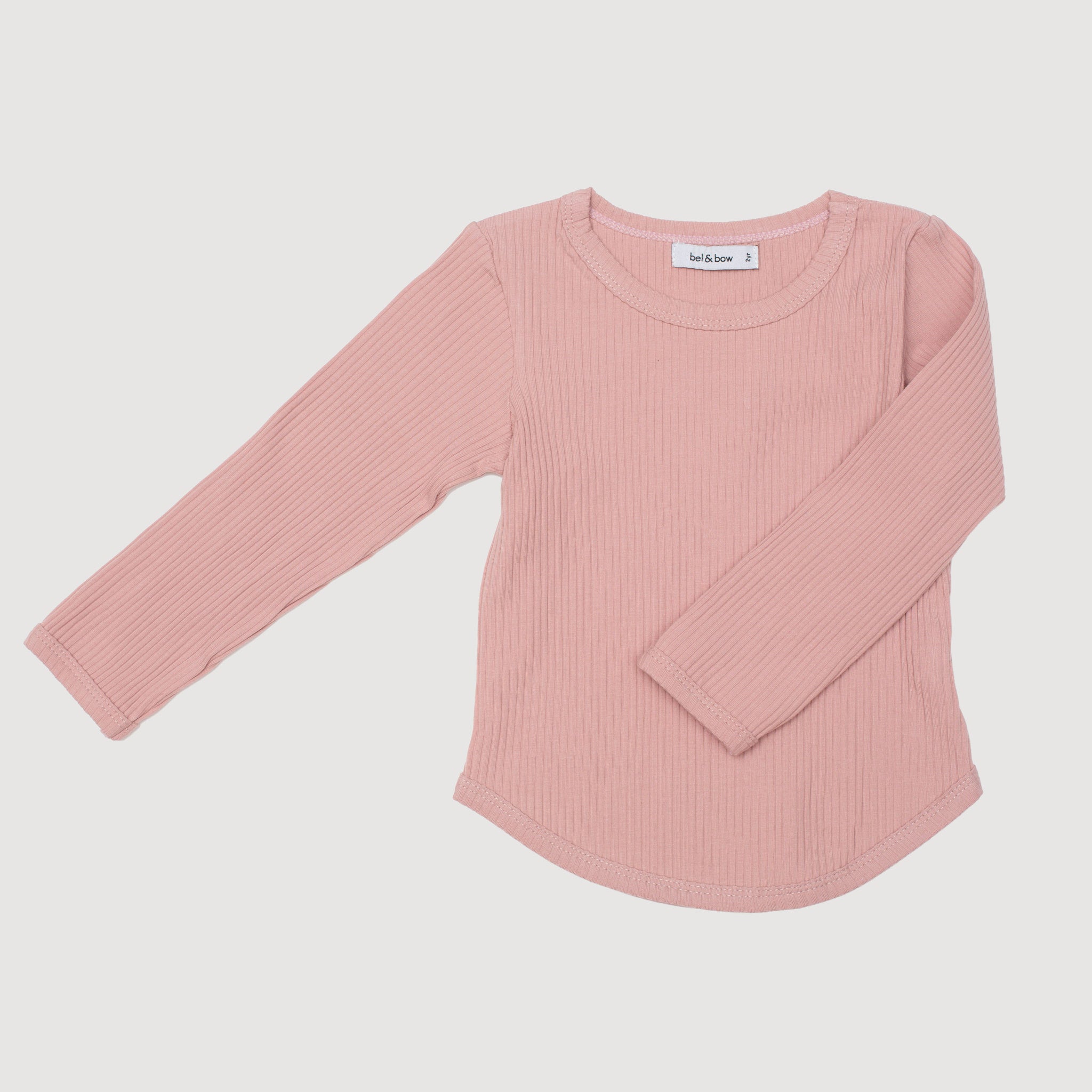 Ribbed Long Sleeve Top - Musk Pink bel & bow