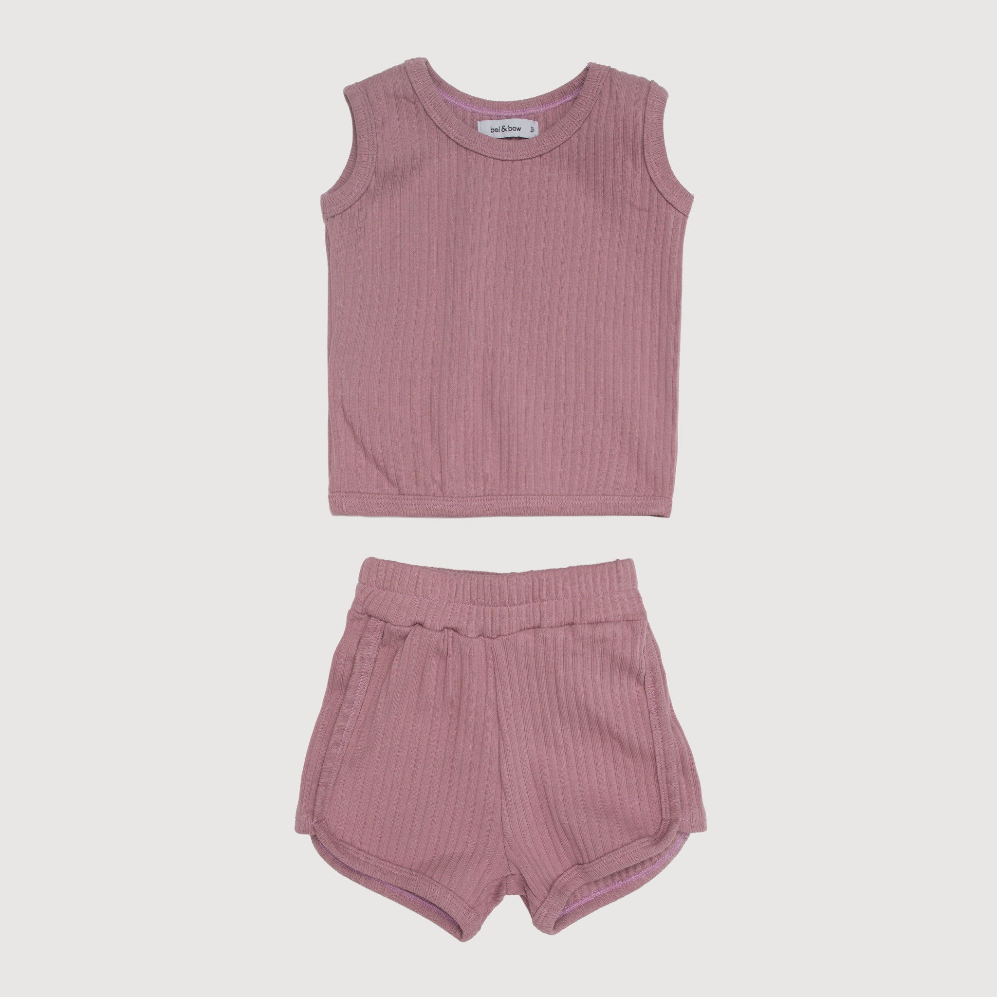 Wide Ribbed Sporty 2-Piece Set - Mauve bel & bow