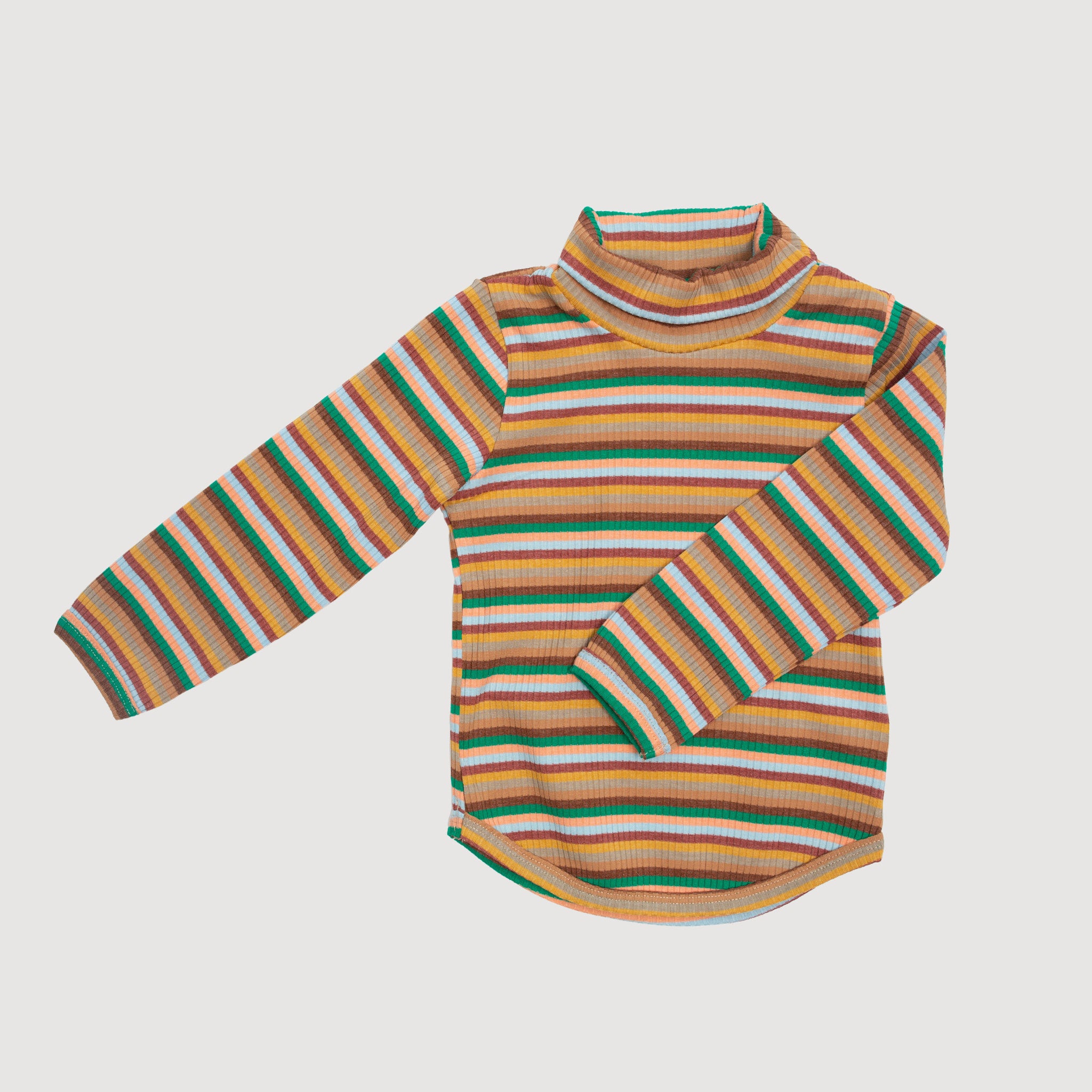 Mock Neck Ribbed Long Sleeve Top - Tan Stripes bel & bow
