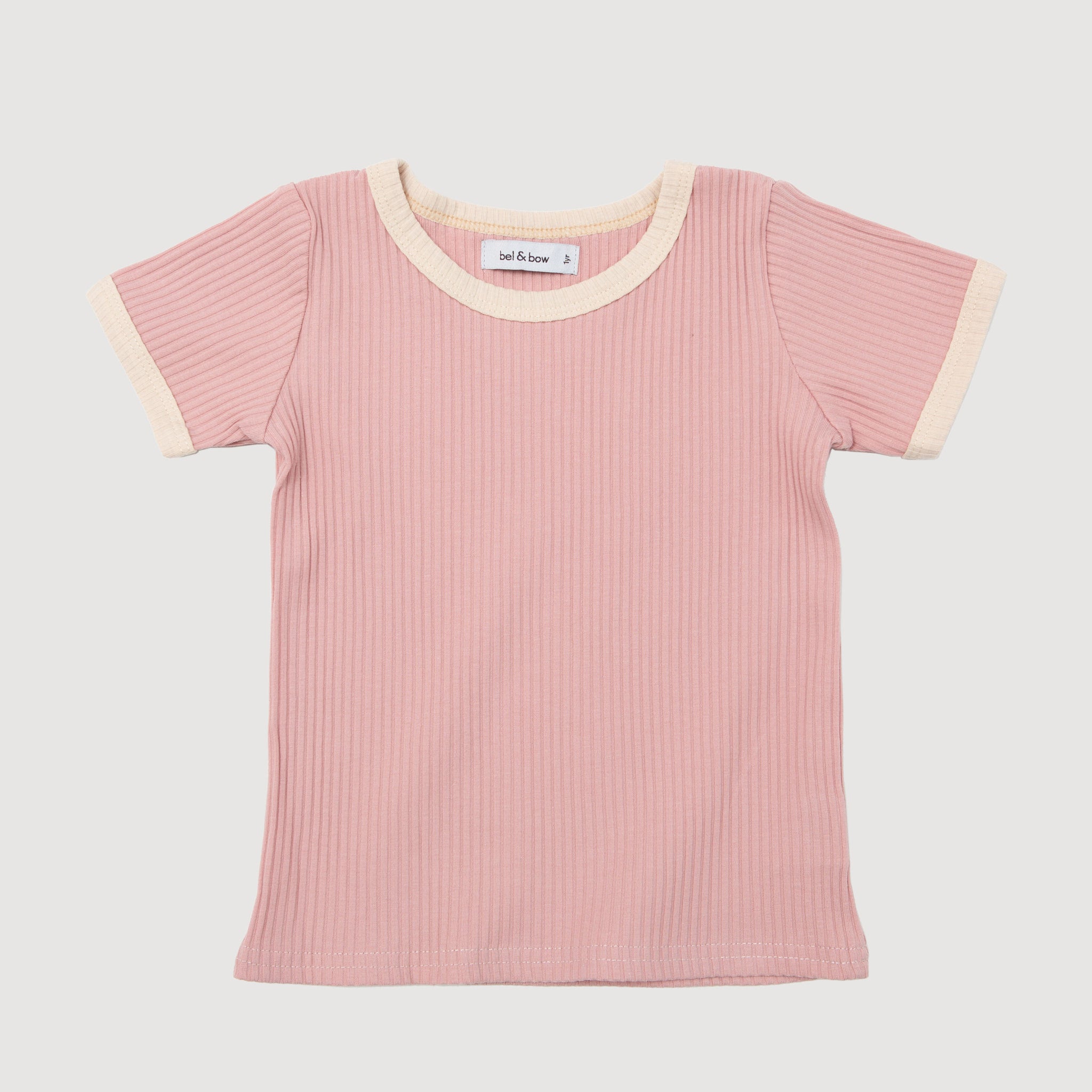 Retro Ringer Ribbed Tee - Musk Pink bel & bow