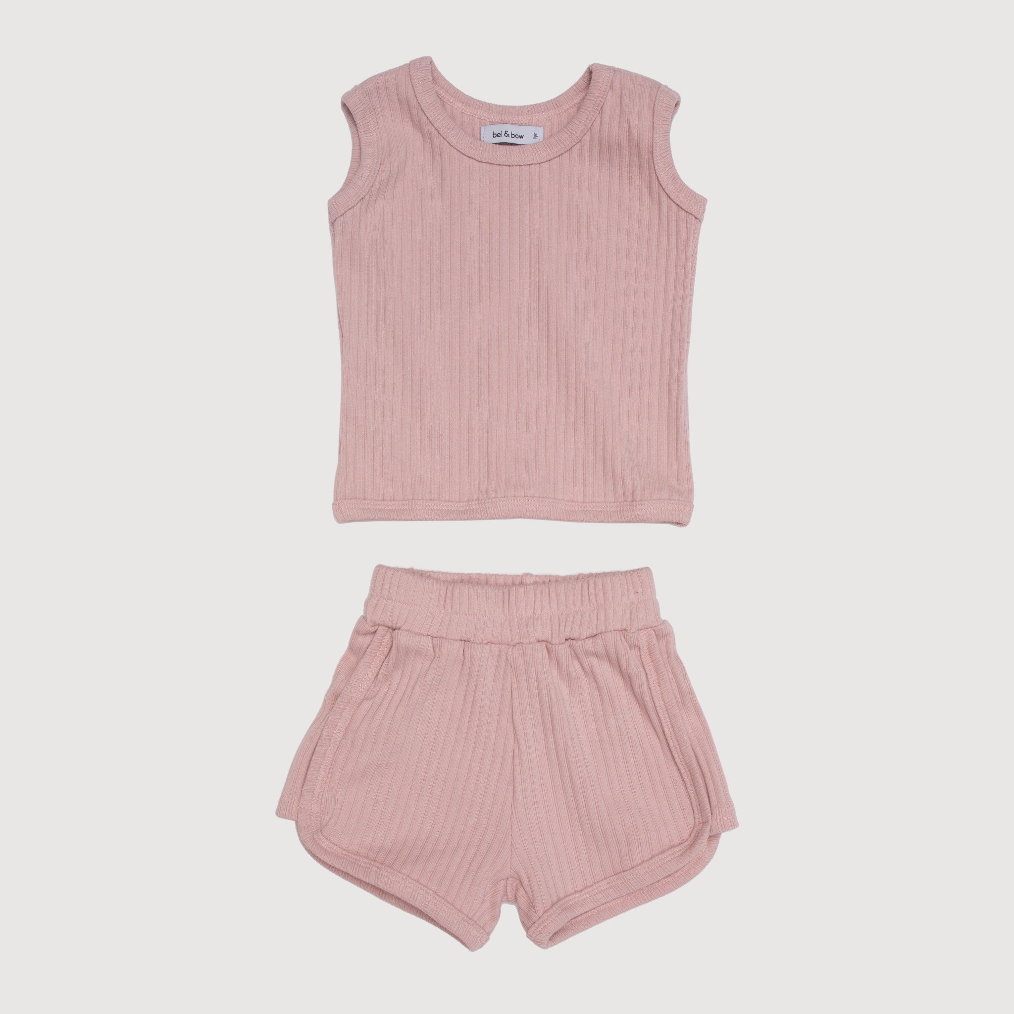 Wide Ribbed Sporty 2-Piece Set - Bisque bel & bow