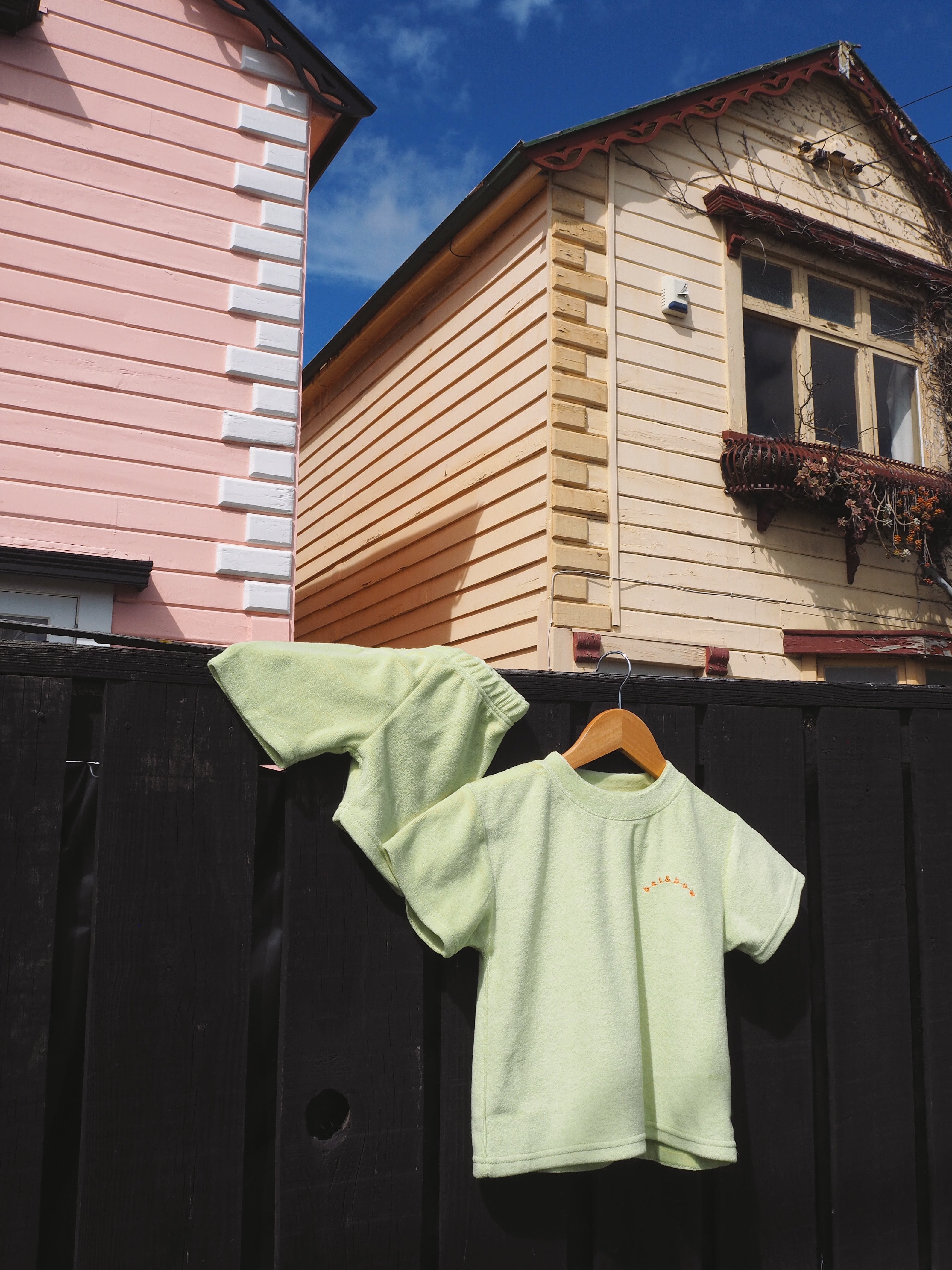 Terry Towel Relaxed Tee & Bike Short Set - Green bel & bow