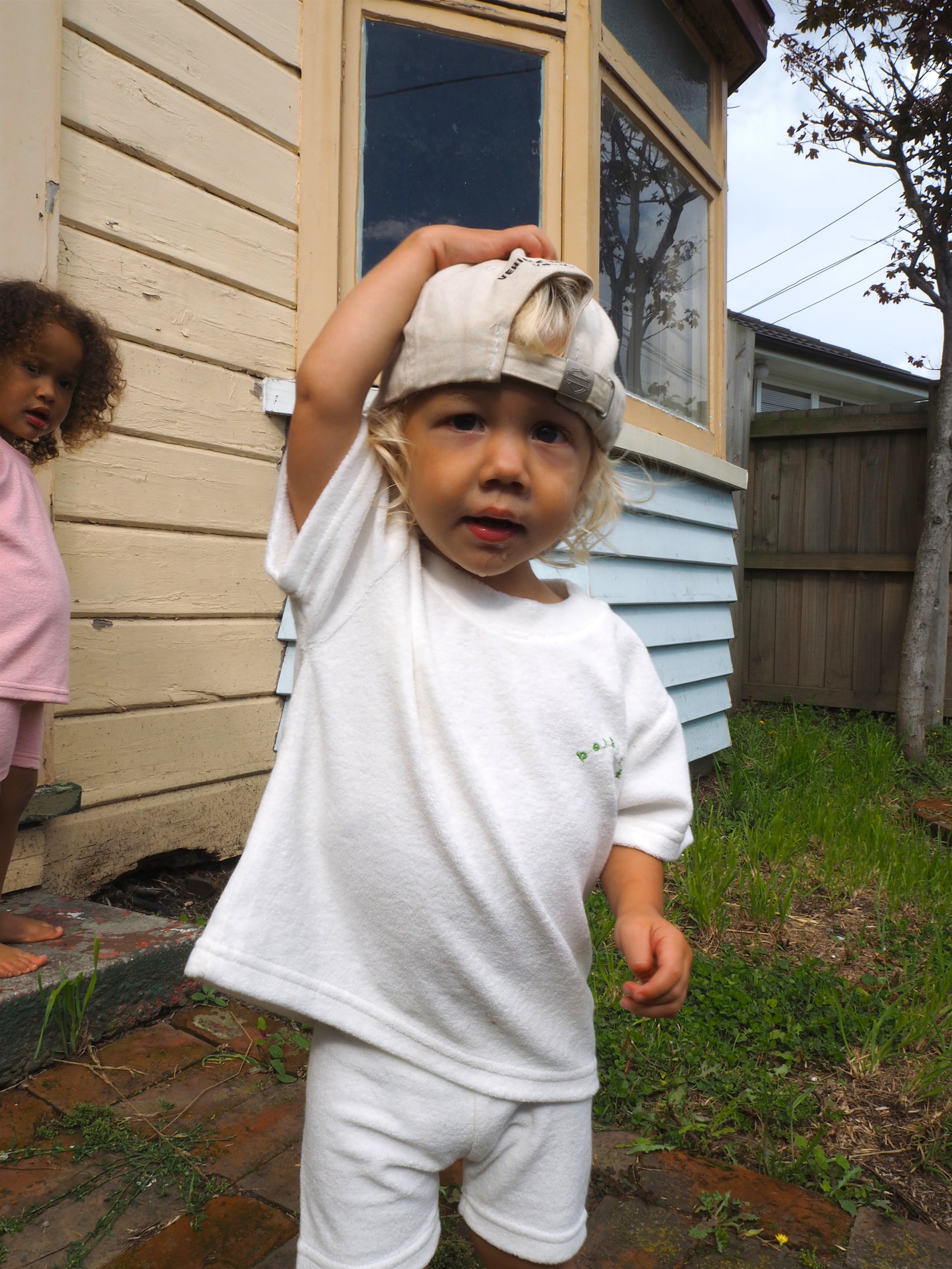 Terry Towel Relaxed Tee & Bike Short Set - White bel & bow