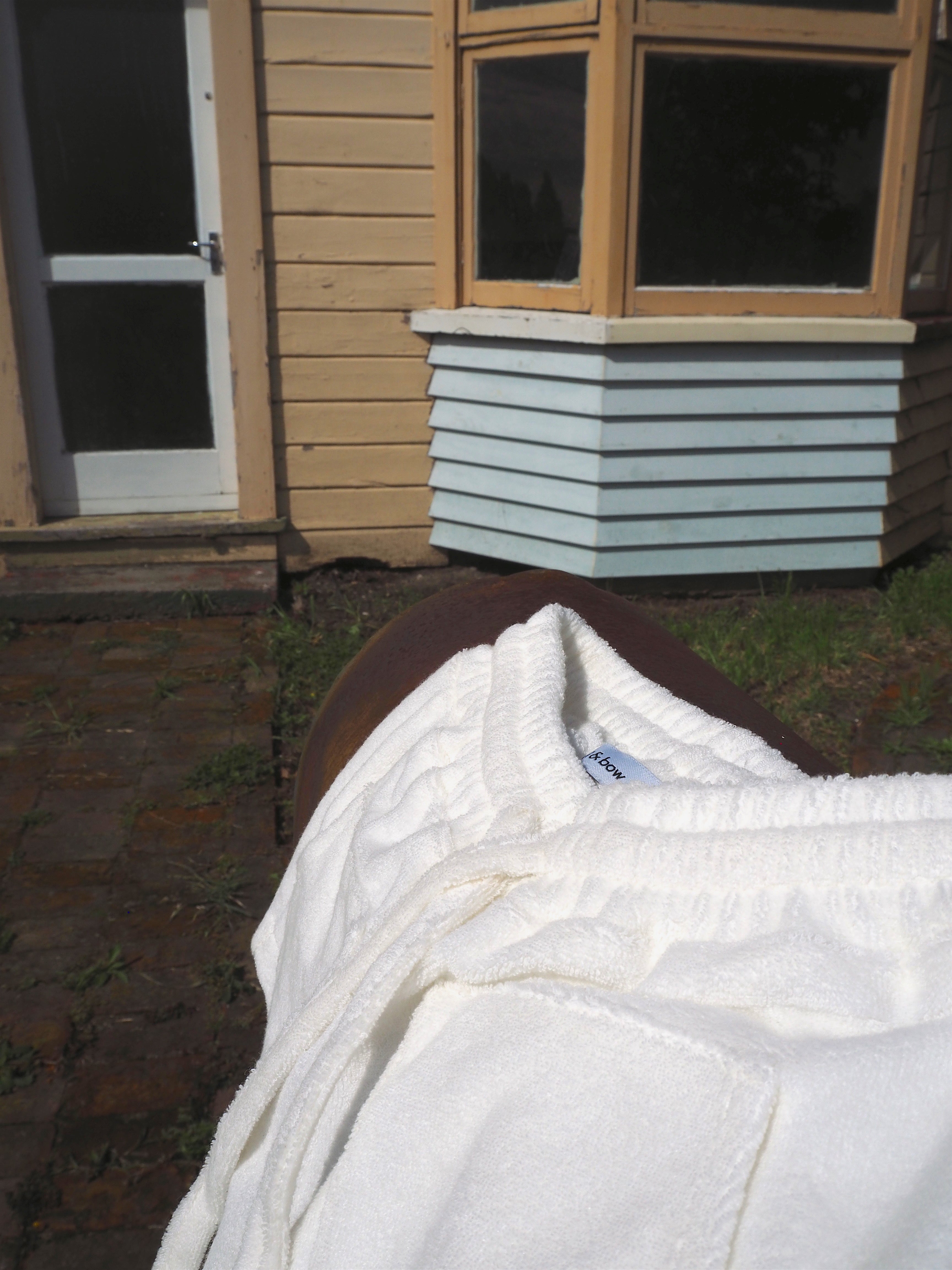 Terry Towel Button Up Shirt & Short Set - White bel & bow