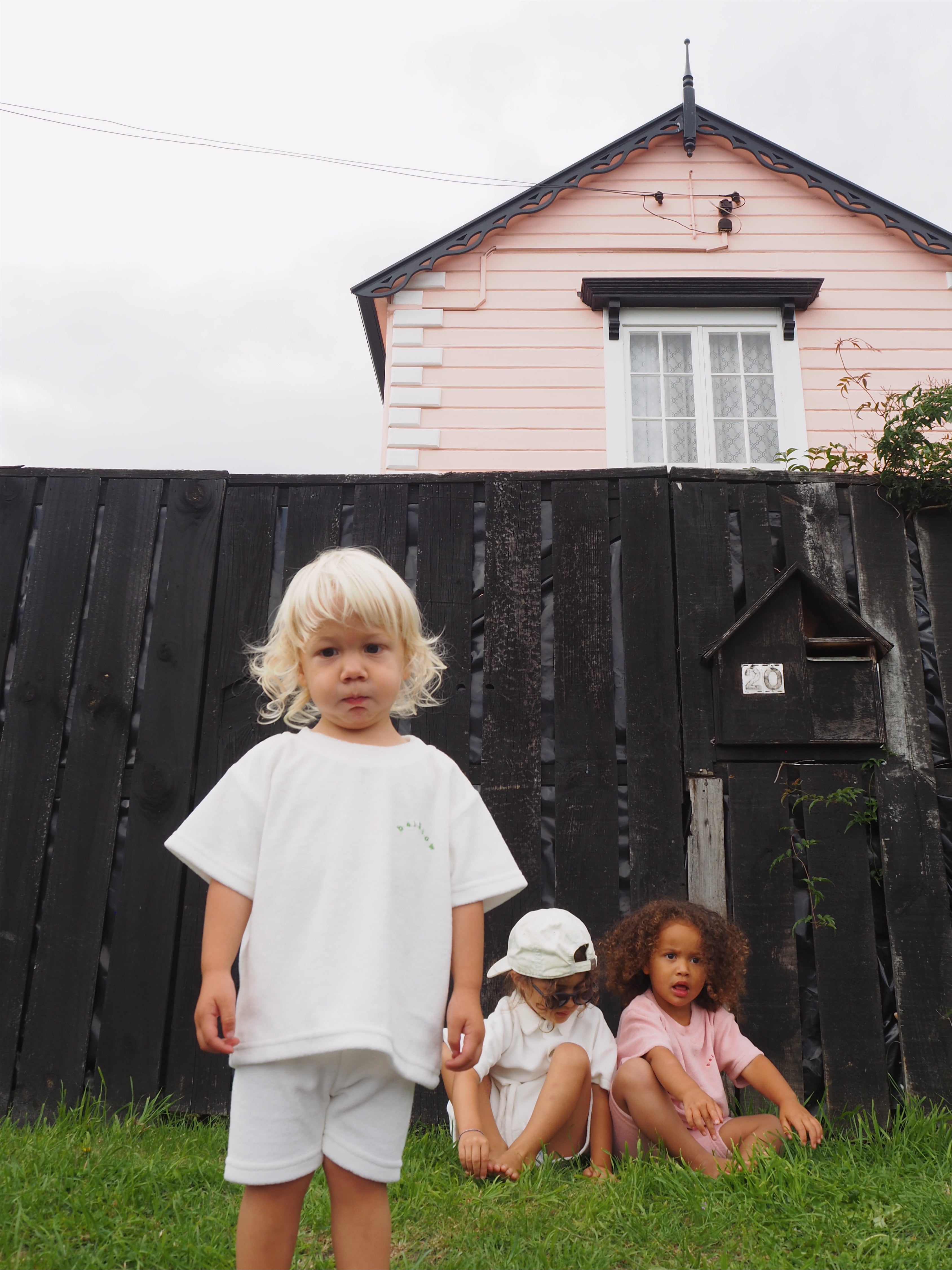 Terry Towel Relaxed Tee & Bike Short Set - White bel & bow