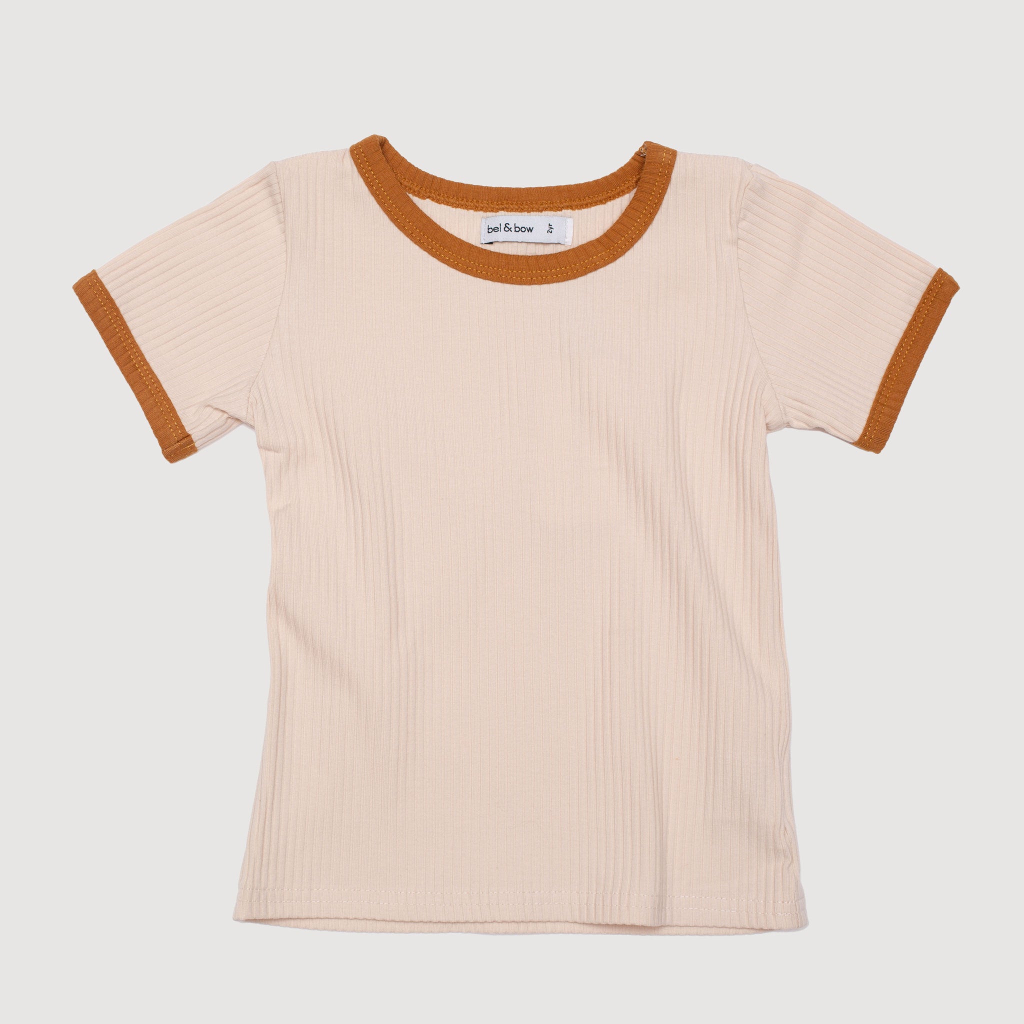 Retro Ringer Ribbed Tee - Oatmeal with Mustard Binds bel & bow