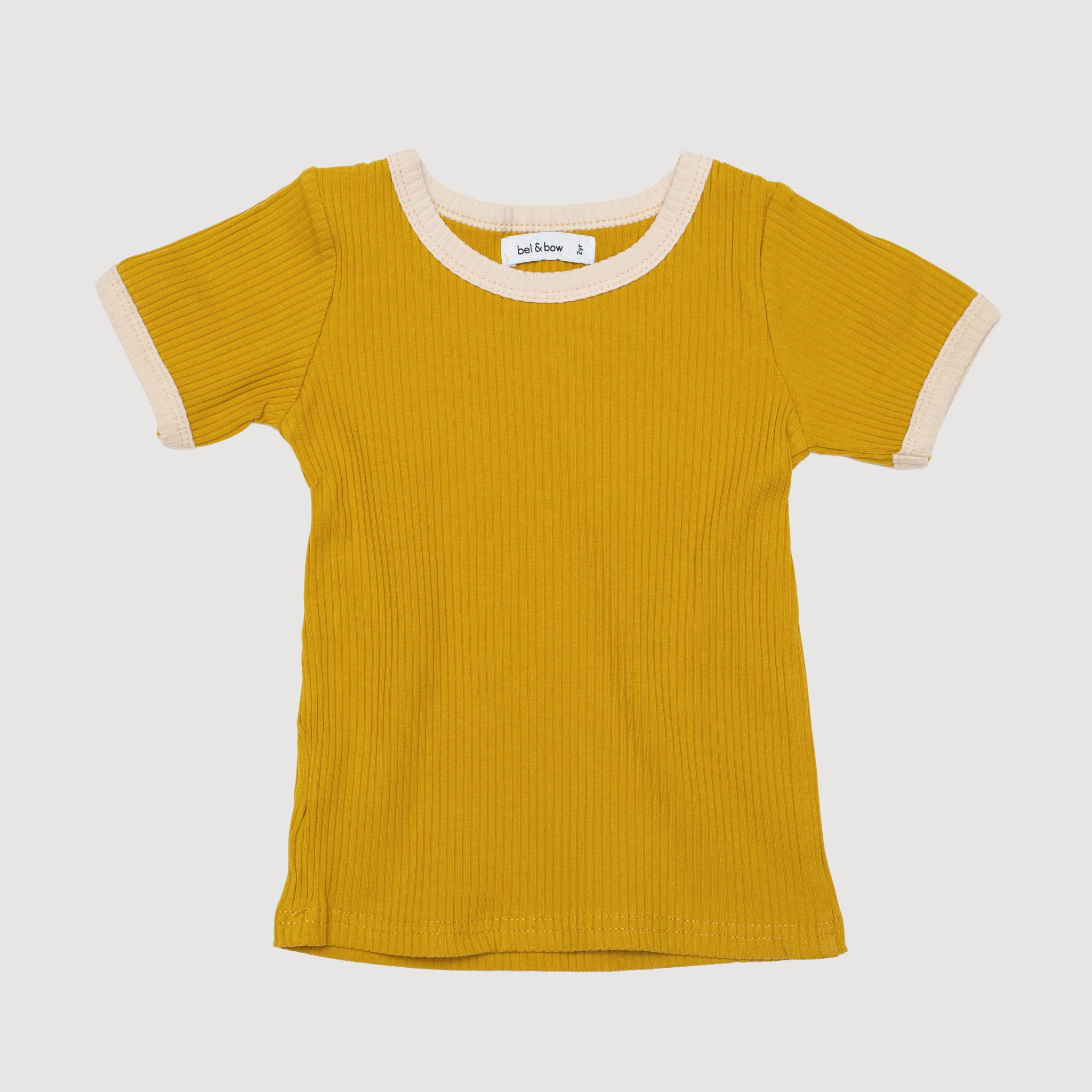 Retro Ringer Ribbed Tee - Gold bel & bow