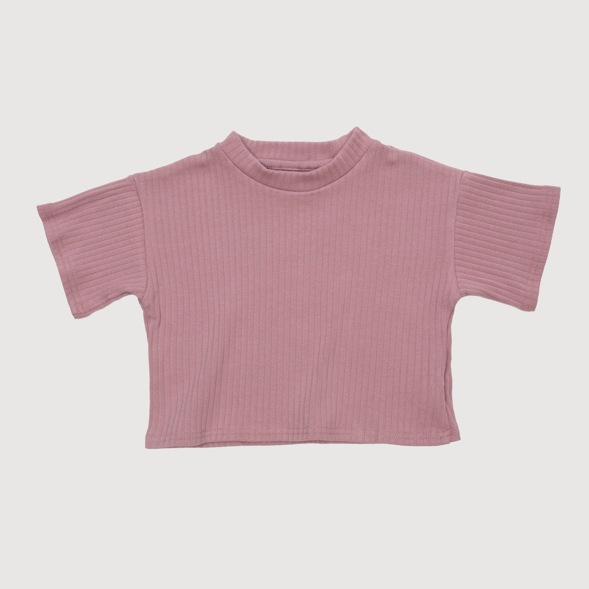 Wide Ribbed Short Sleeve Boxy Tee - Mauve bel & bow