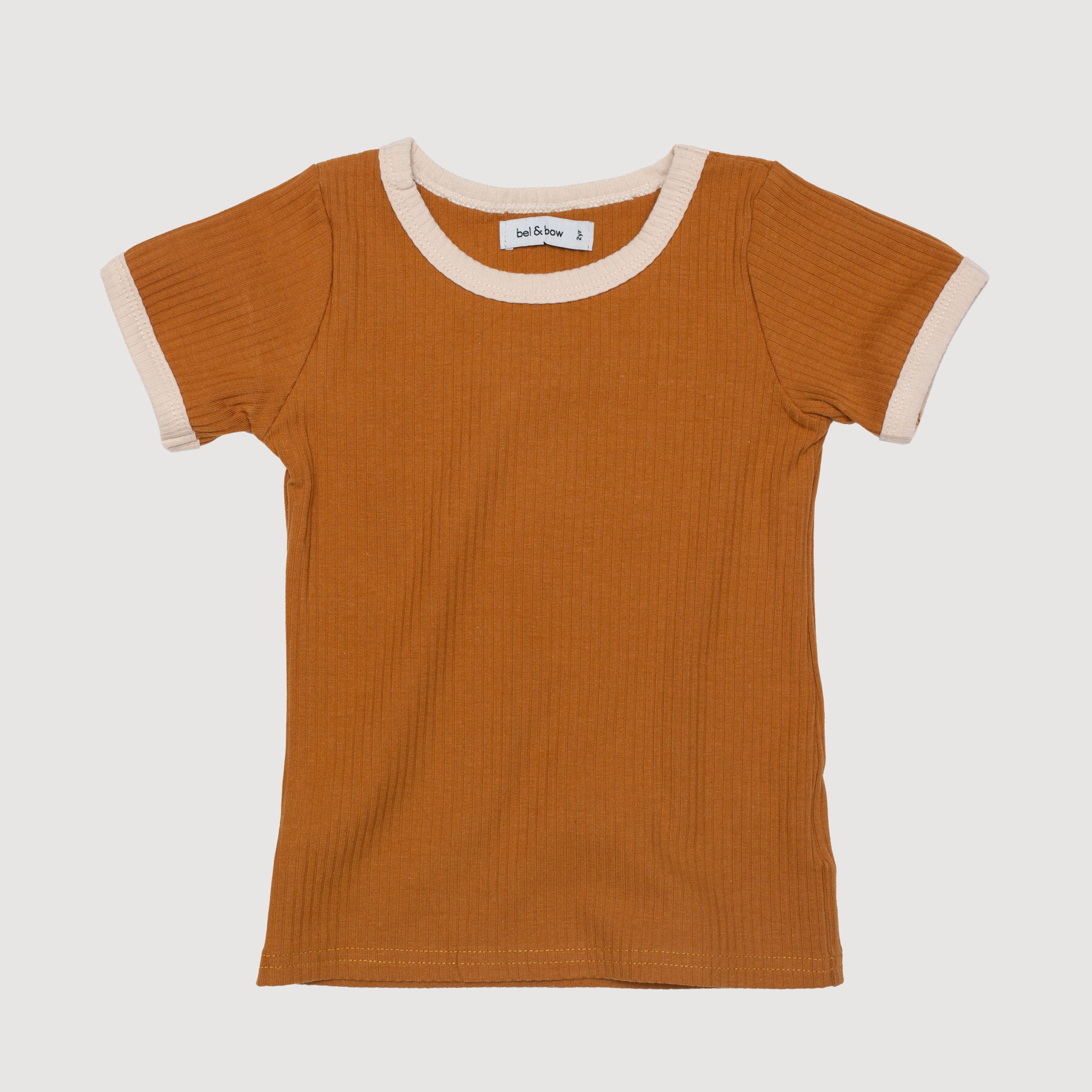 Retro Ringer Ribbed Tee - Mustard bel & bow