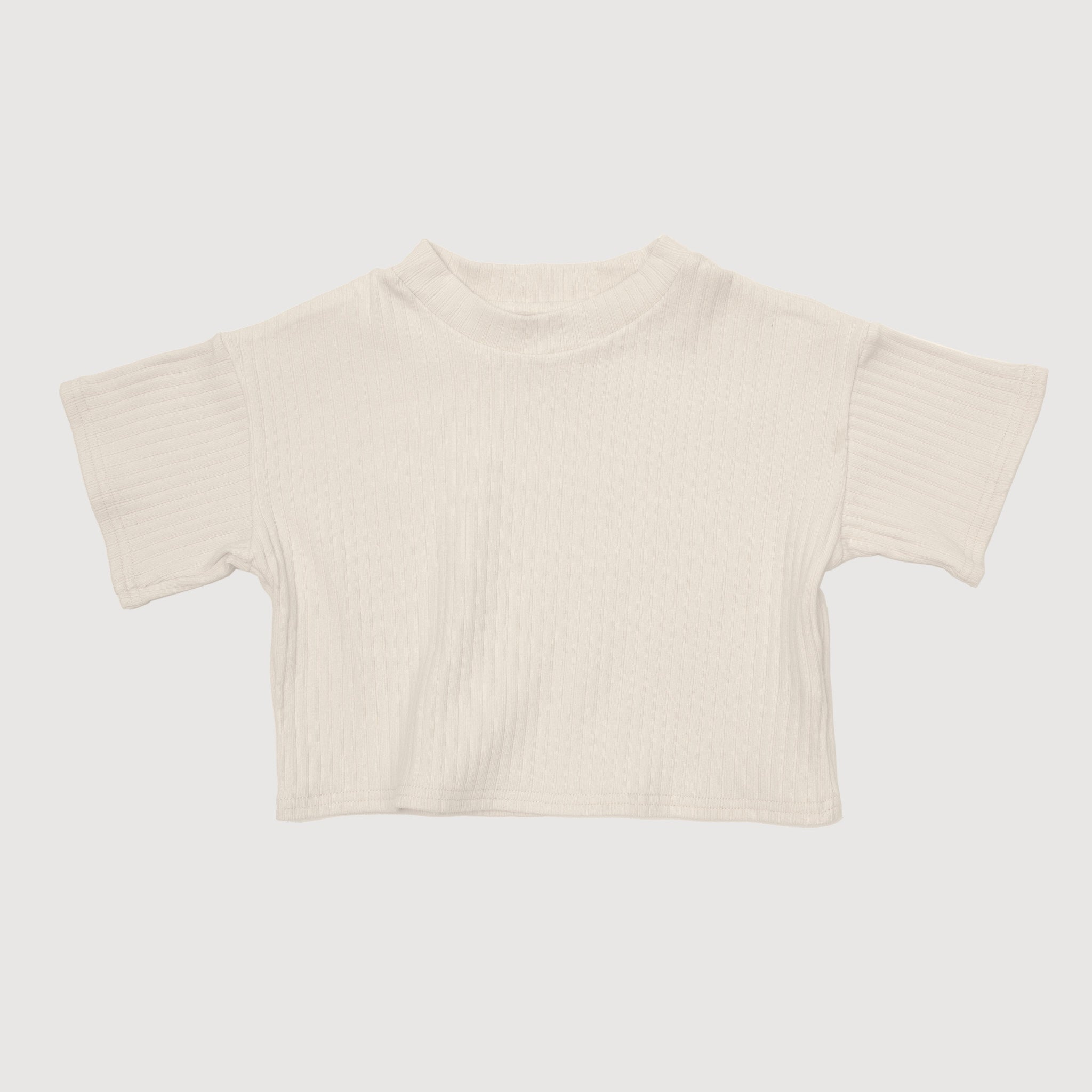 Wide Ribbed Short Sleeve Boxy Tee - Milk bel & bow