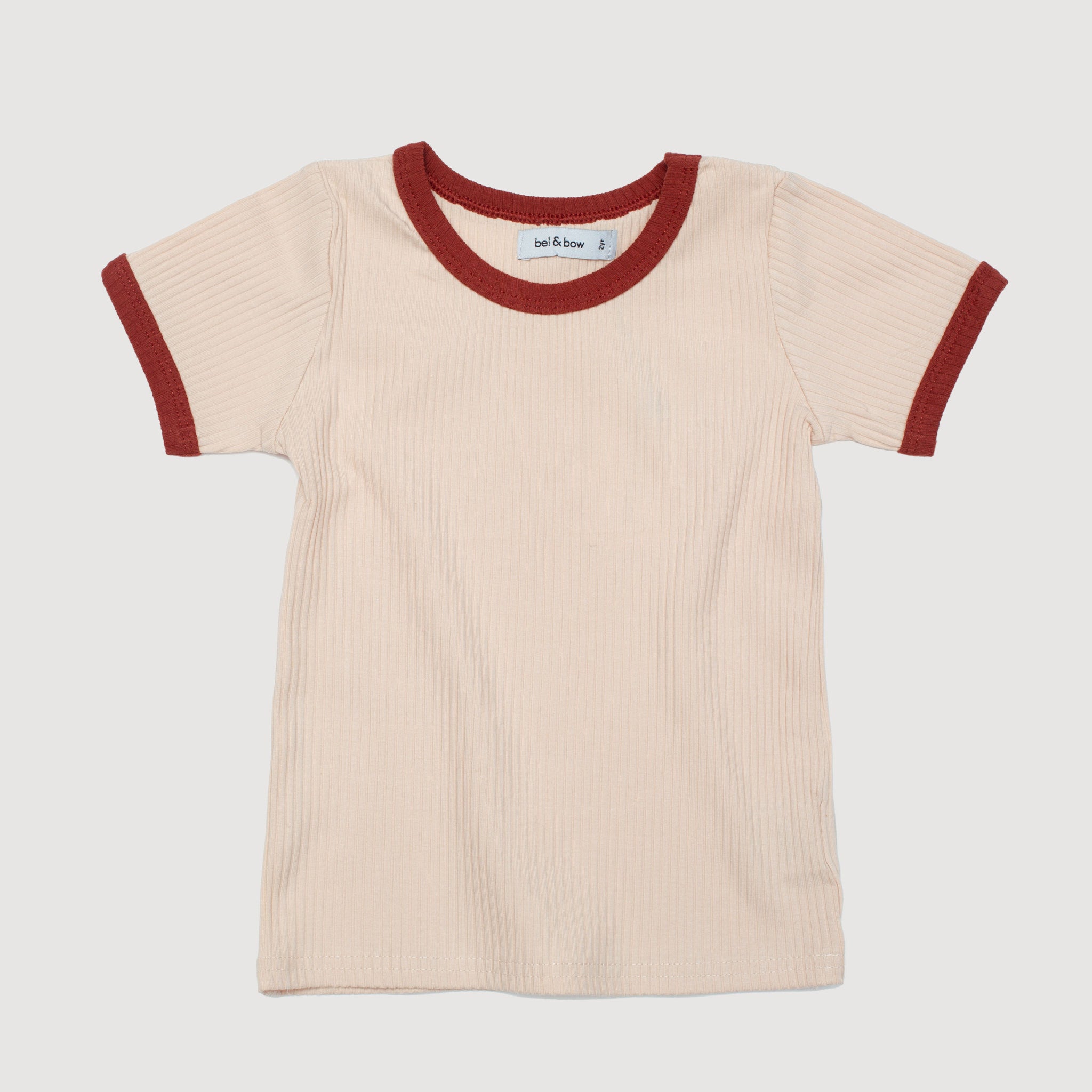 Retro Ringer Ribbed Tee - Light Oatmeal with Rust Binds bel & bow