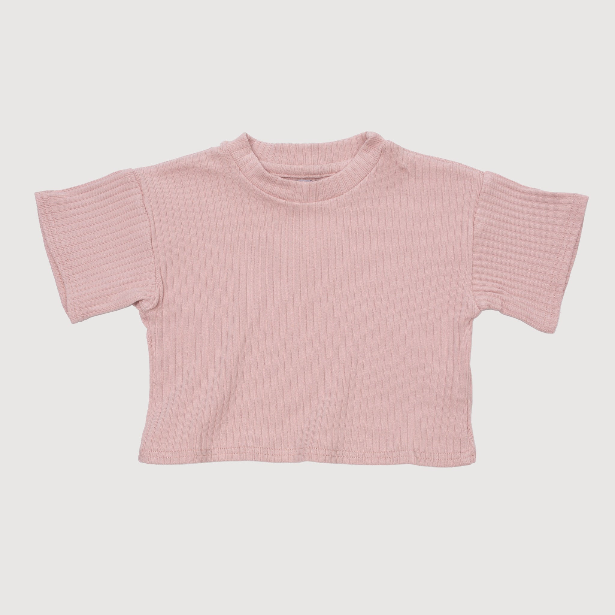 Wide Ribbed Short Sleeve Boxy Tee - Bisque bel & bow