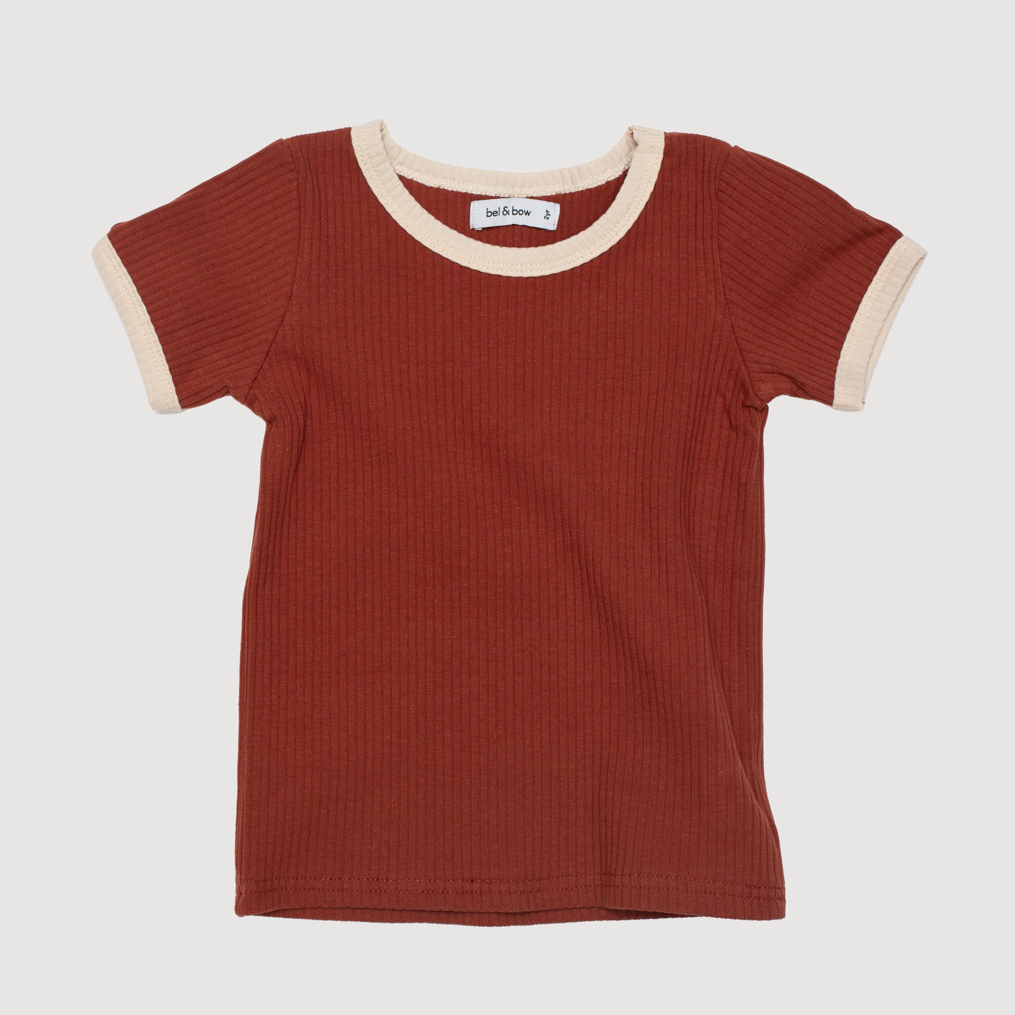 Retro Ringer Ribbed Tee - Rust bel & bow