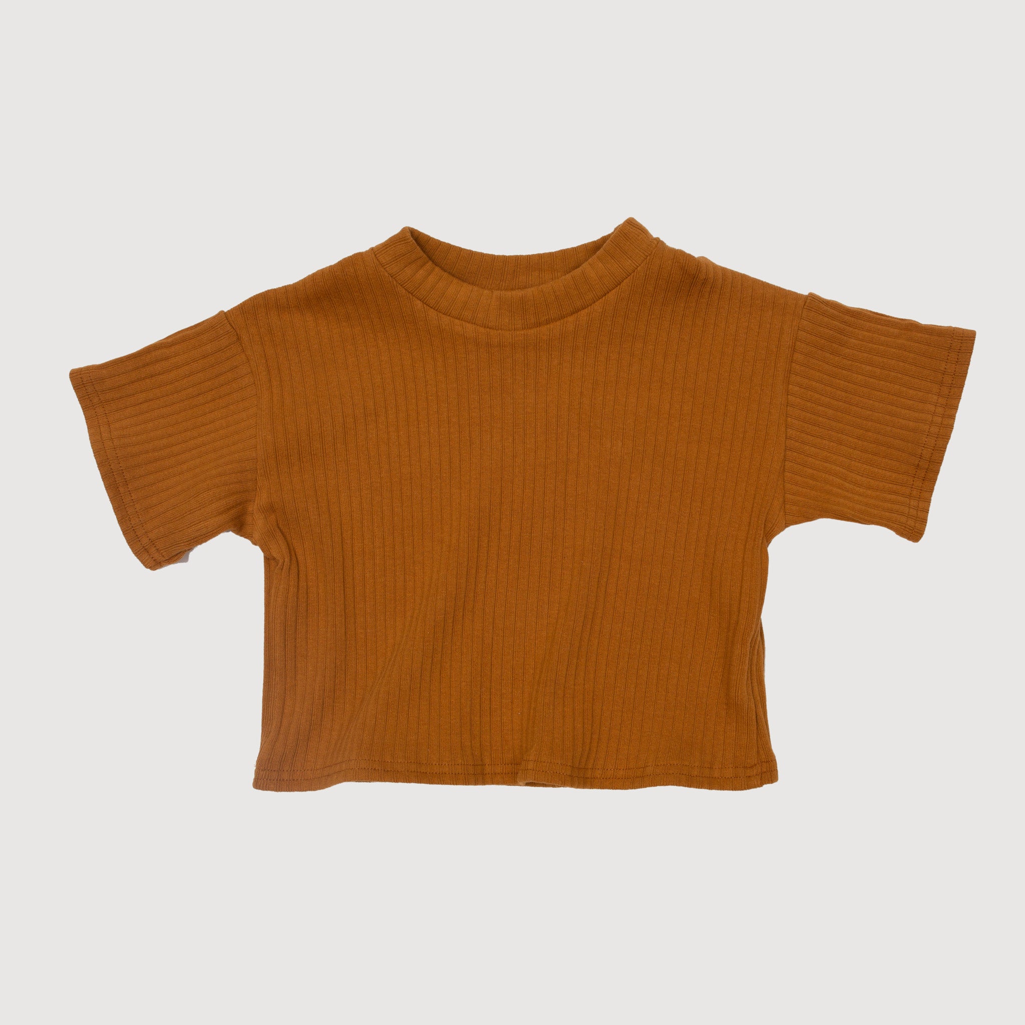 Wide Ribbed Short Sleeve Boxy Tee - Ochre bel & bow